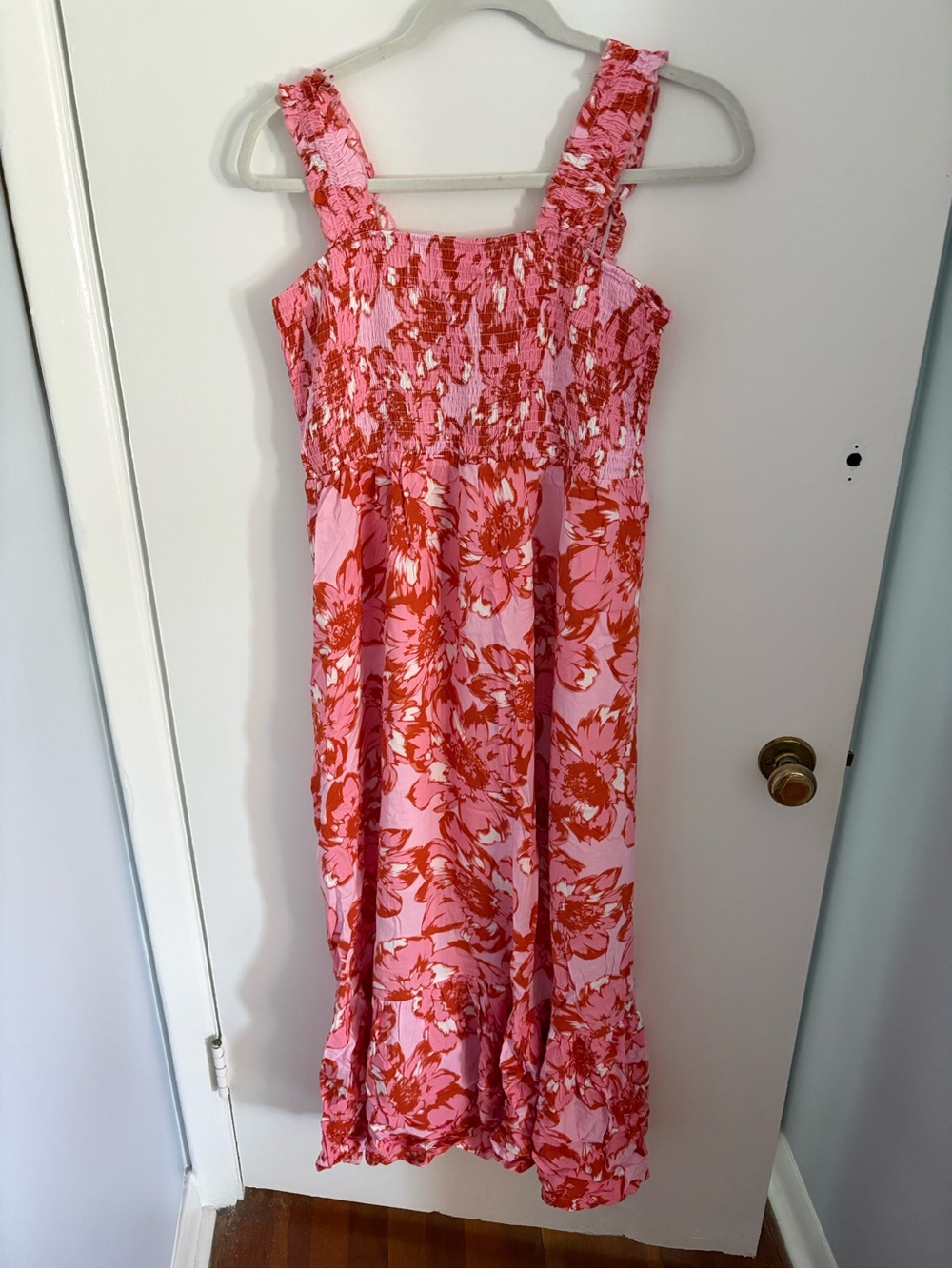 Pink Lily Pink and Red Floral Smocked Dress